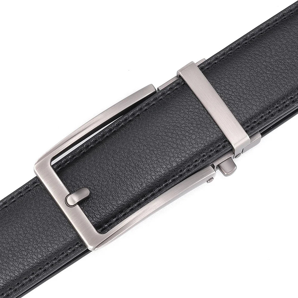 Black Unisex Click Belt Genuine Leather Auto Buckle Luxury Strap for Men Jeans