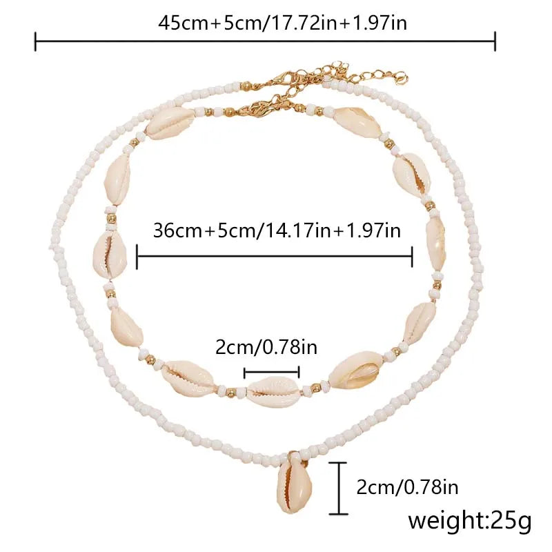Summer Ocean Shell Seed Beaded Necklace Set Women Beach Vacation Choker Collar Jewelry Accessories Gifts