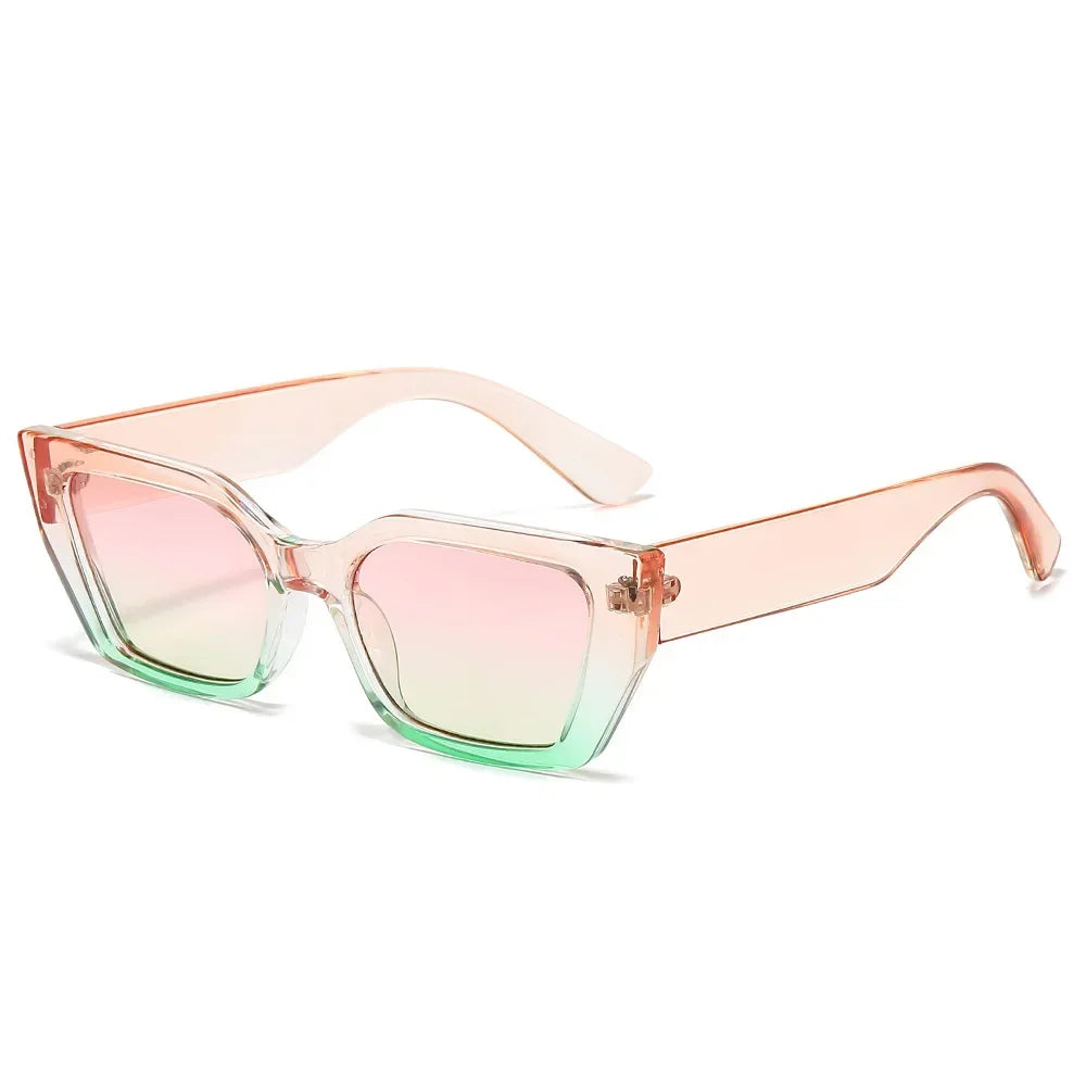 JNPCXI Small Rectangle Women Fashion Sunglasses Gradient Ocean Color Double Color Retro Shades UV400 Men Sun Glasses