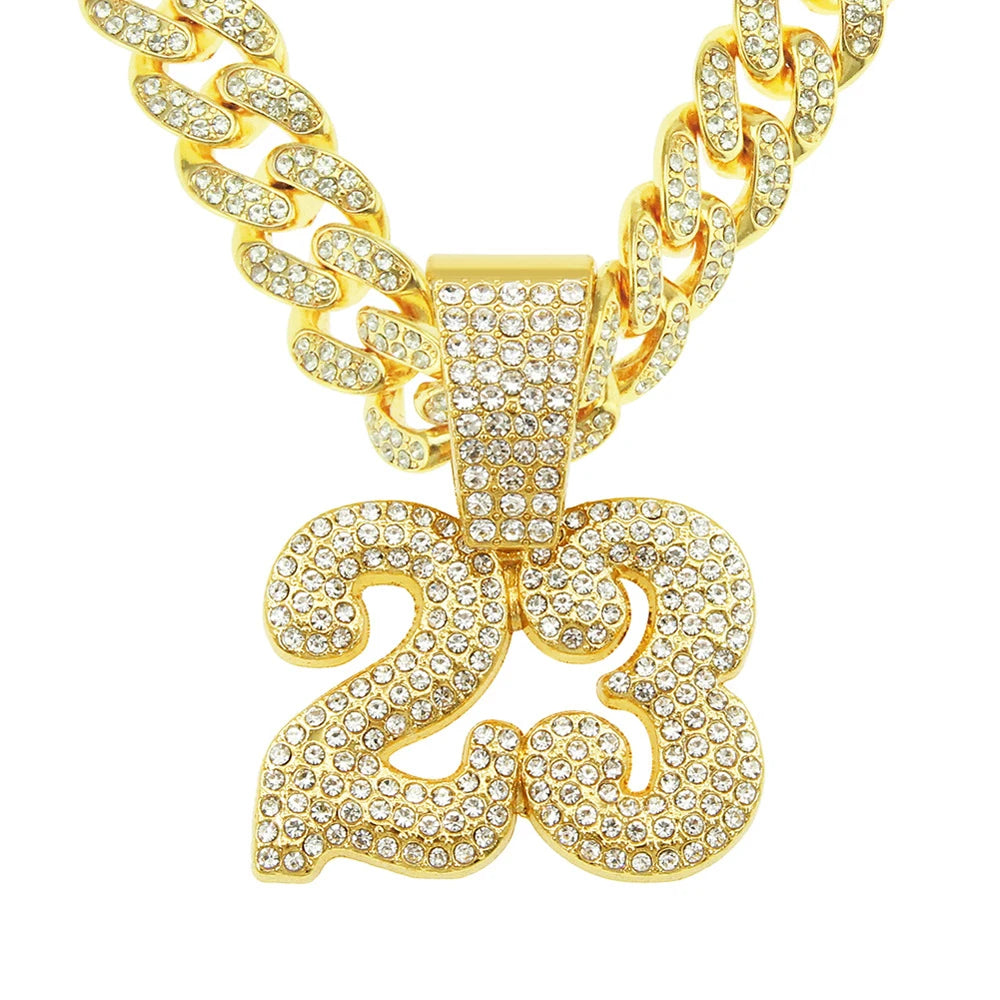 Fashion Men Hip Hop Number 23 Pendant Necklace With 13mm Crystal Miami Cuban Chain HipHop Iced Out Bling Necklaces Charm Jewelry