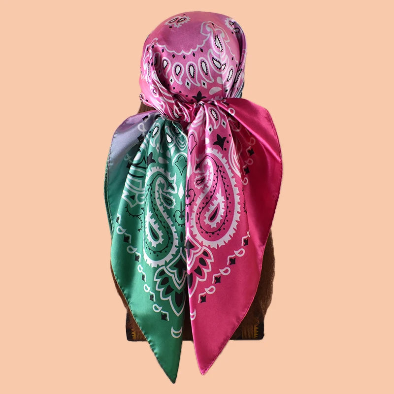 1PC Gradient Paisley Print Satin Square Scarf Women's Hair Accessory Spring New Style Versatile Belt Bag Decor Silk Headband