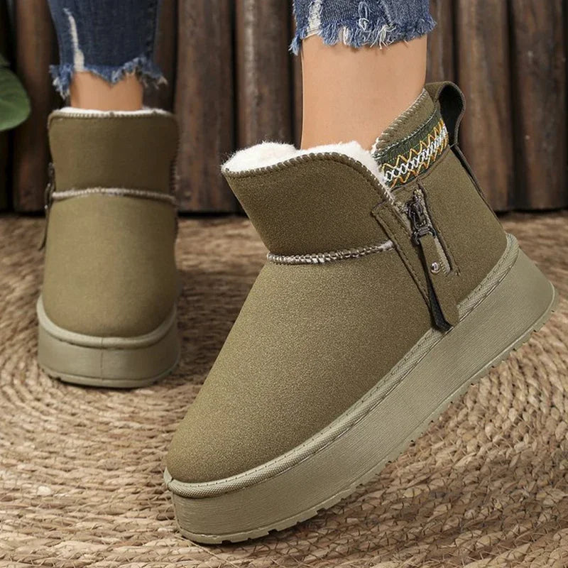 Warm Thicken Plush Snow Boots Women Zipper Non Slip Platform Winter Boots Woman Thick Sole Cotton Ankle Booties Plus Size 42