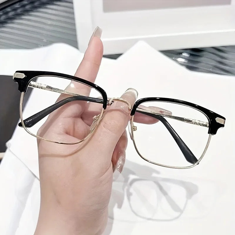 Trendy Square Anti-Blue Light Glasses for Women Half-Rim Design, Perfect for Screen Use While Driving