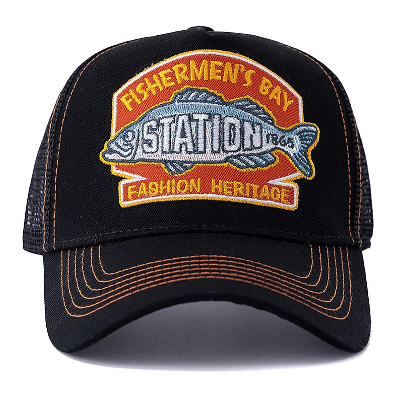 Hot Sale Unisex Breathable Mesh Trucker Cap, Big Fish Fisherman Sports Back Hats