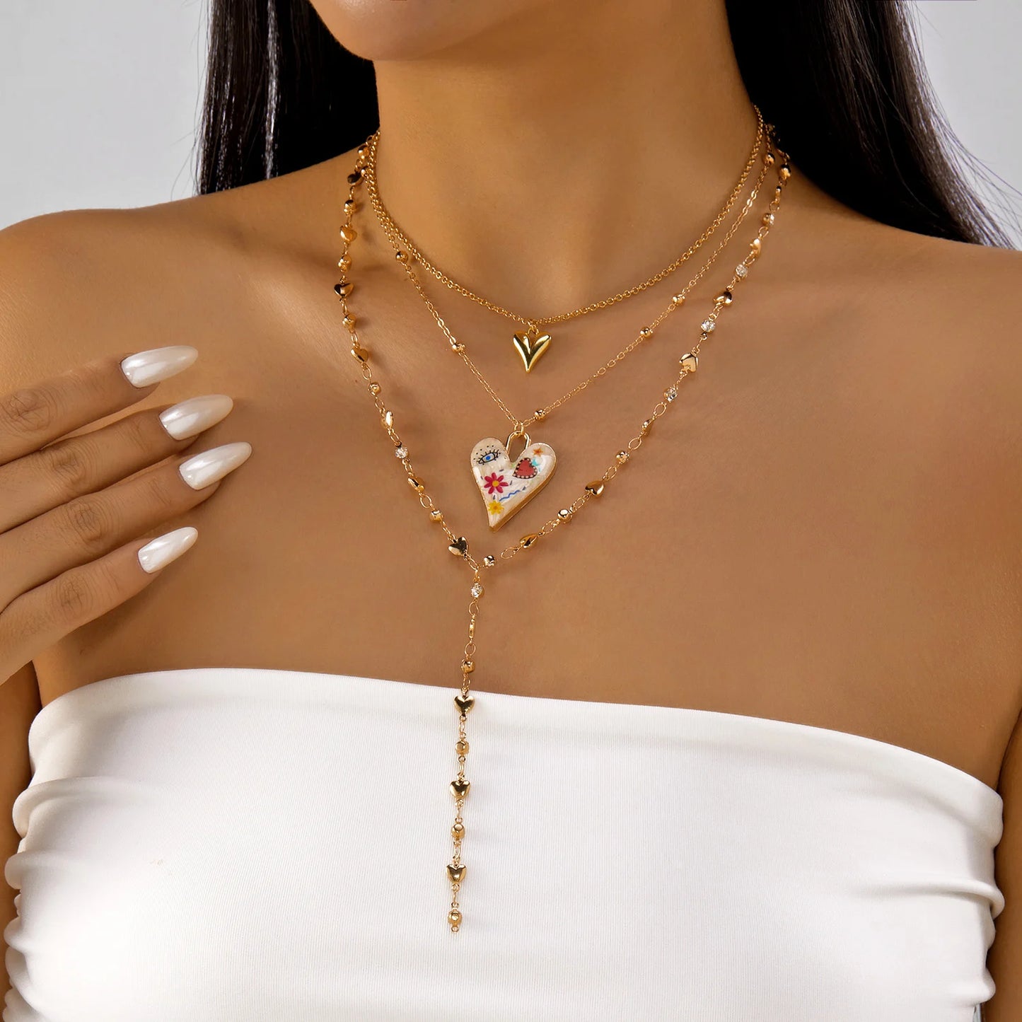 Bohemian Colorful Crystal Long Y-Shaped Necklace for Women Trendy Gold Color Multi-layer Tassel Chain Choker Party Jewelry Gifts