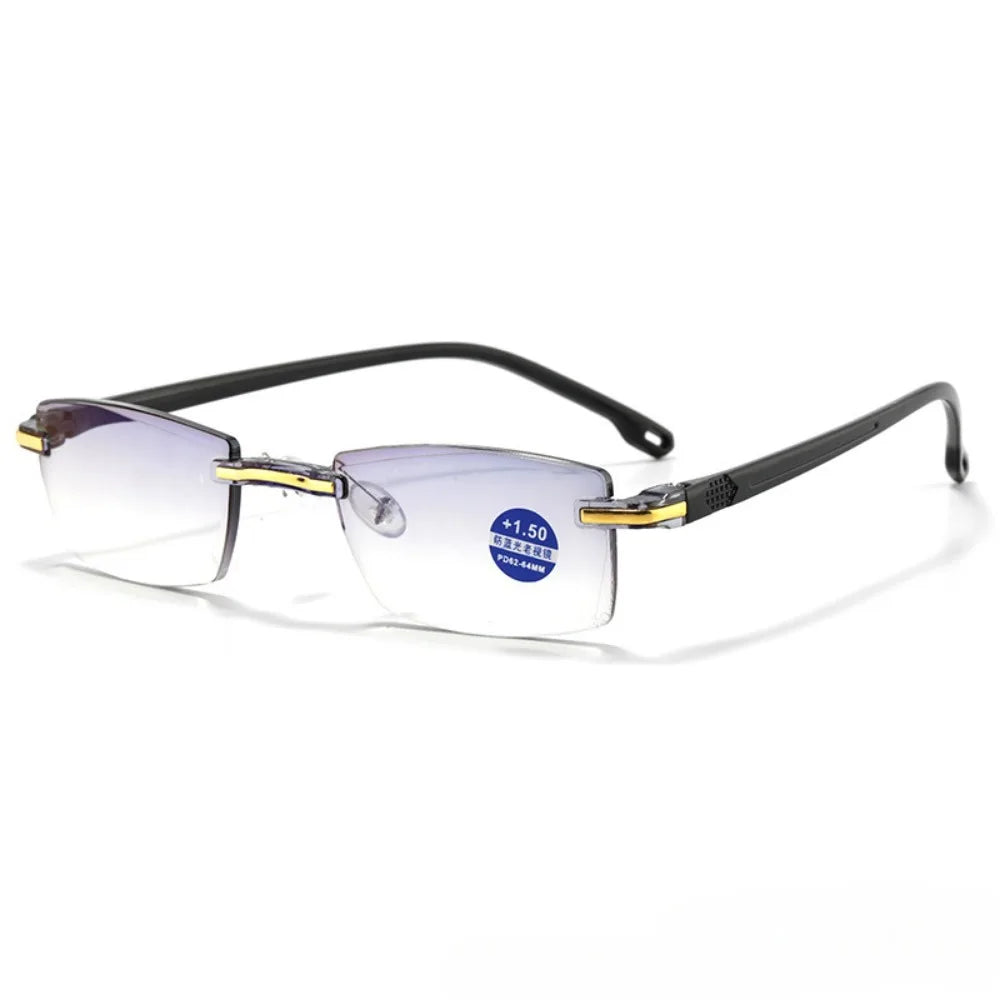 2 Pair New Men Women Rimless Reading Glasses Anti Blue Light Bifocal Far Near Magnification Eyewear Presbyopic Glasses +1.0 +1.5