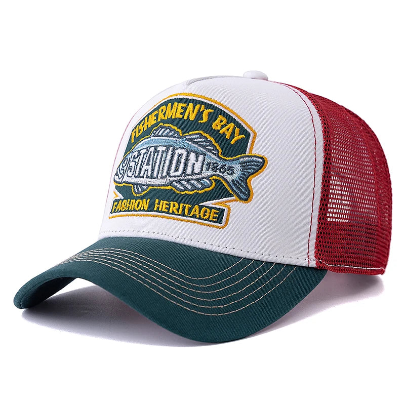 Hot Sale Unisex Breathable Mesh Trucker Cap, Big Fish Fisherman Sports Back Hats