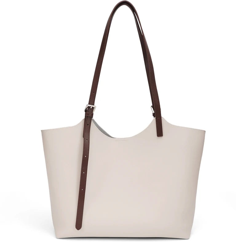 Genuine Leather Tote Bag for Women Large Capacity Cowhide Shoulder Bag Patchwork Commute Handbag Luxury Designer Bag
