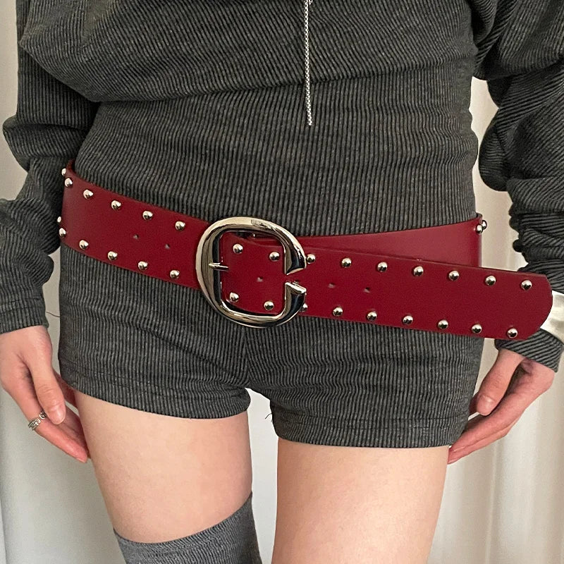 Heavy-Duty Design Sense Wide Belt For Women Punk Style Rivet With Skirt And Pants Waistcoat American Style Hot Girl Style Belt