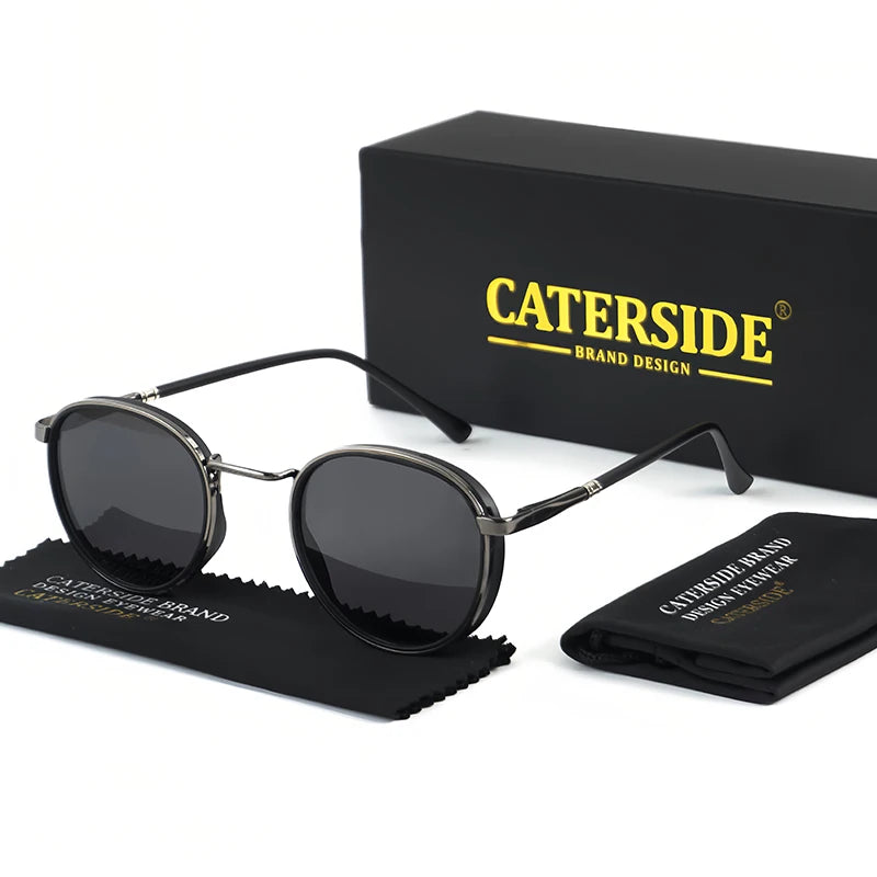 Caterside Vintage Polarized Round Sunglasses Men Steampunk TR Metal Frame Sun Glasses Women Driving Fishing Party Eyewear UV400