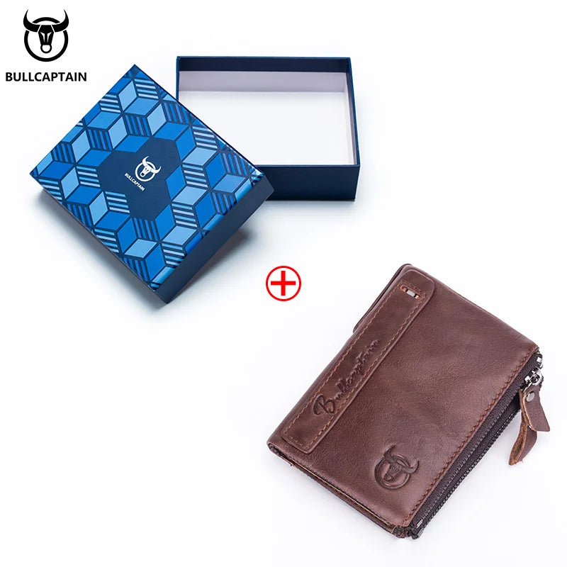 BULLCAPTAIN Vintage Men's Leather Wallet RFID Function Card Zipper Zero Wallet Multifunctional High Quality Leather Wallet QB06