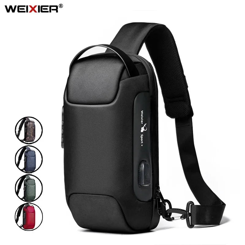 WEIXIER Shoulder Waterproof USB Men Cross bag Anti-Theft Travel Sling Chest Bag