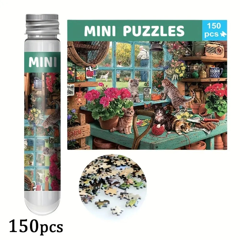 MaxRenard 150pcs Mini Jigsaw Puzzles Test Tube 15*10cm Travel Game Family Small Pocket Puzzle Cartoon Sakura Villa Flamingo