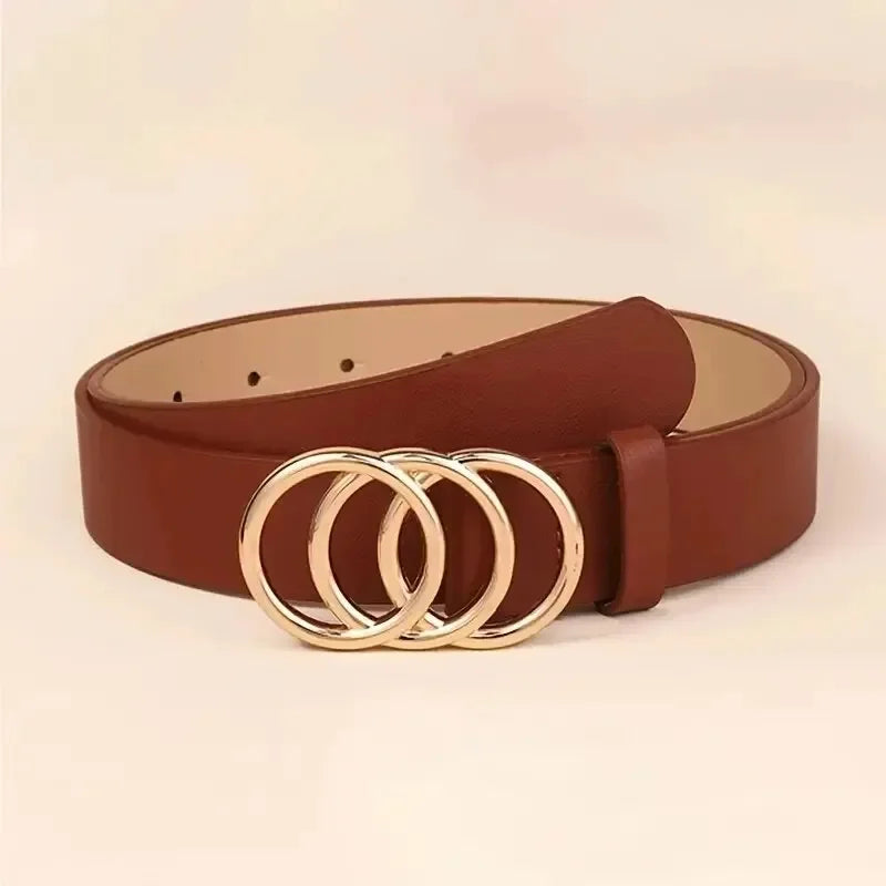 1PC Women's Fashion PU Leather Belt with Triple Round Buckle for Jeans & Dress