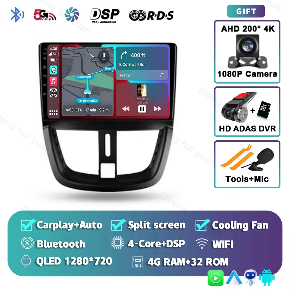 For Peugeot 207 2006 - 2015 Android 15 12+256GB CarPlay Auto Car Radio Multimedia Video Player GPS stereo Head Unit 4G WIFI RDS