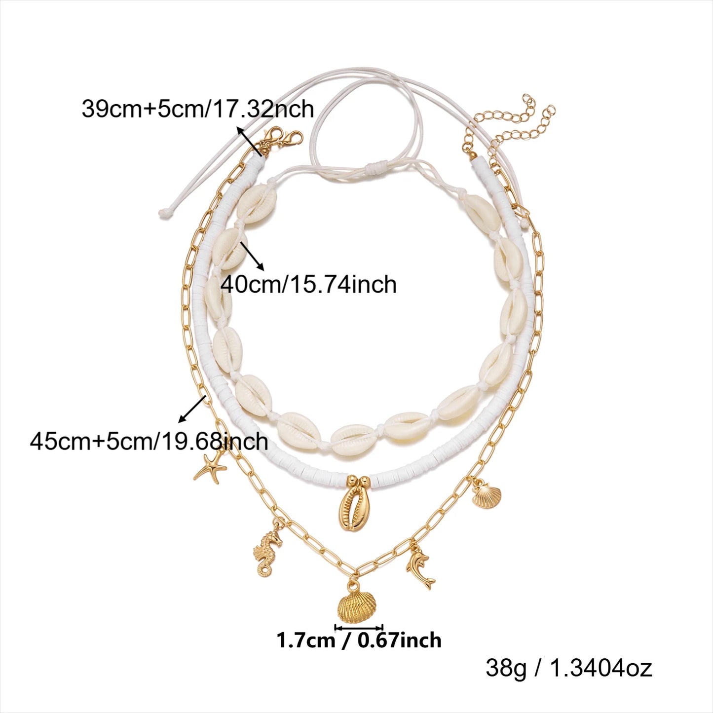 Boho Shell Starfish Seahorse Polymer Clay Necklace Set 3Pcs Summer Beach Choker For Women Vacation Jewelry