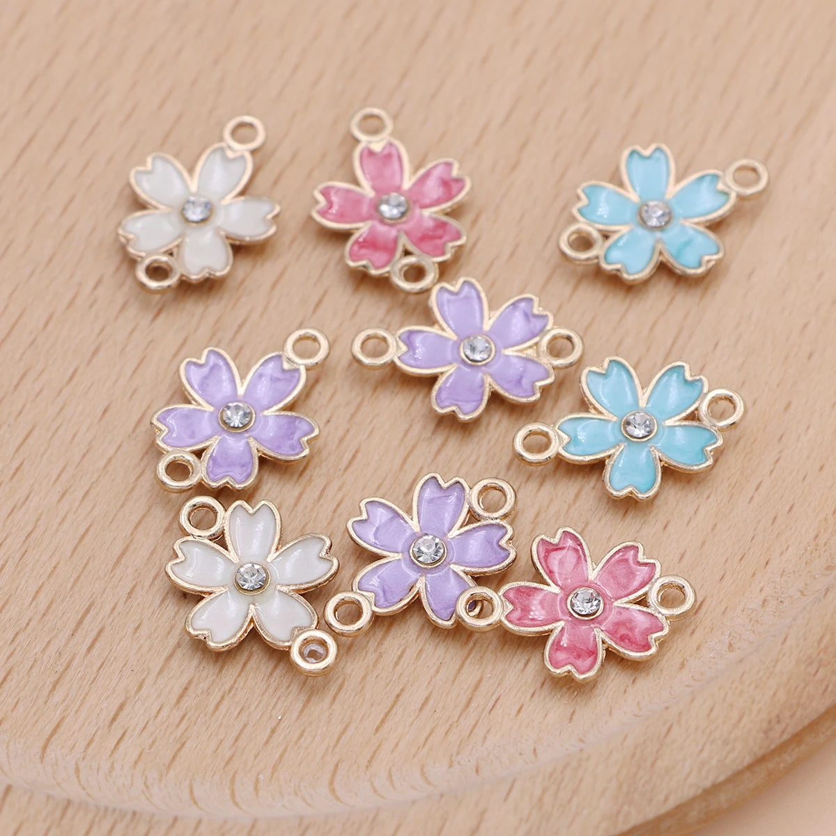 20Pcs Mix Lot Gold Plated Enamel Sakura Flower Charms for Jewelry Making Necklace Bracelet Earrings DIY Handmade Craft 19x14mm