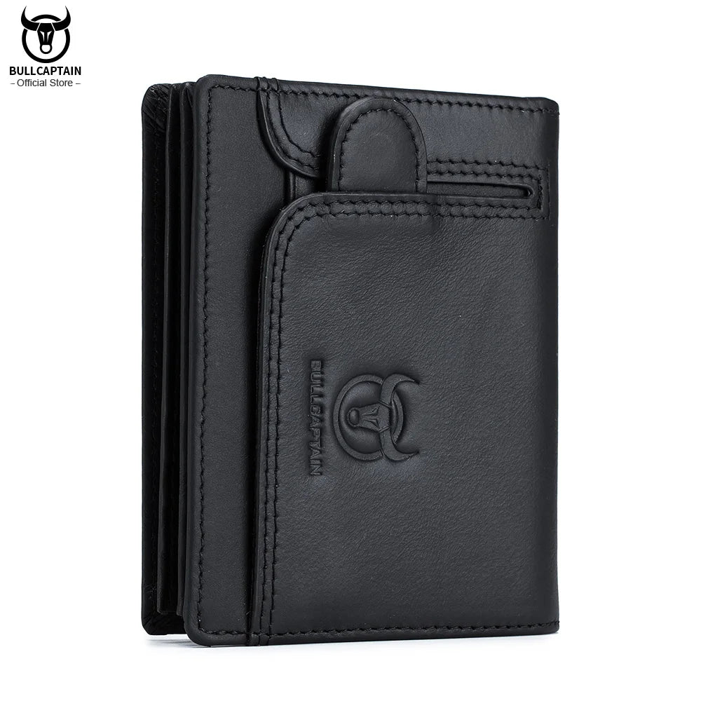 Bullcaptain Genuine New RFID Men's Wallet Compact Mini Card Holder Large Capacity Card Wallets Genuine Leather Wallet Purse Man