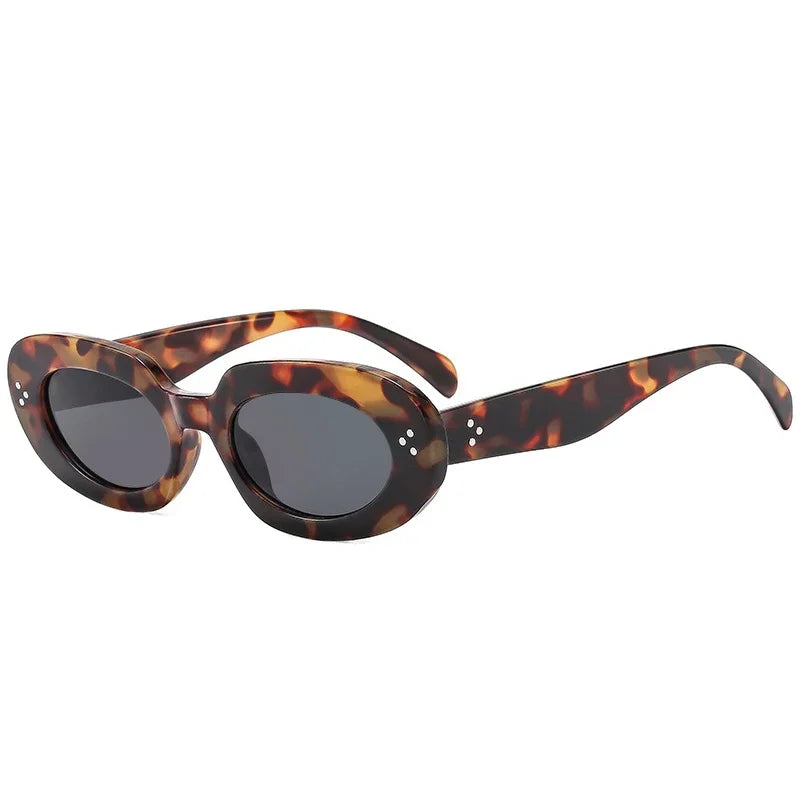 JNPCXI New Oval Women Fashion Sunglasses Shades UV400 Retro Punk Rivets Men Sun Glasses