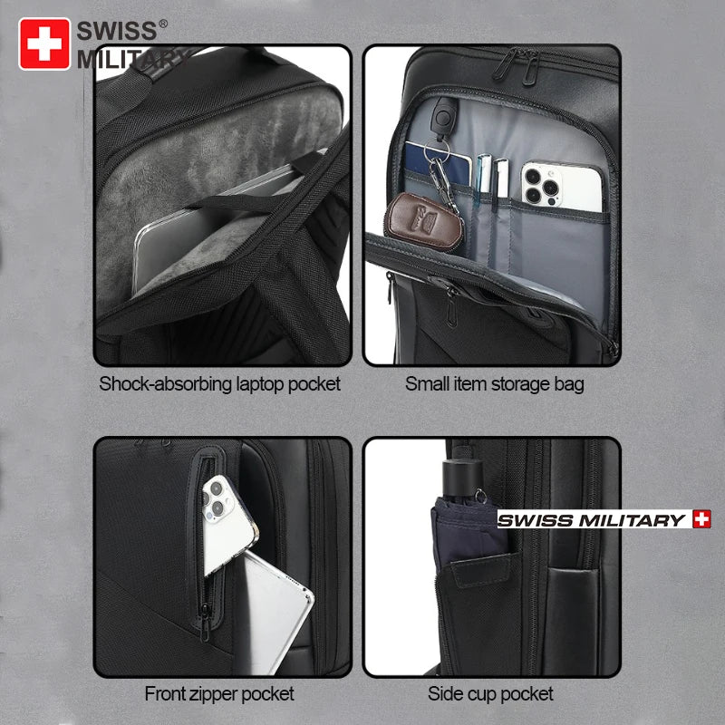 SWISS MILITARY Travel Multifunction Bag USB Charging Waterproof Laptop Backpack
