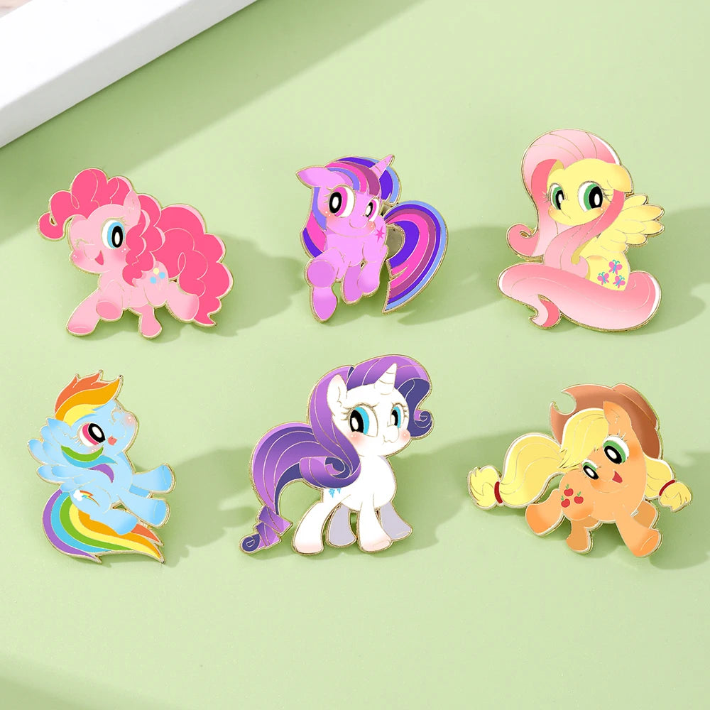 My Little Pony Pins 6pcs Set UV Printed Enamel Pins Cartoon Character Collection Brooches for MLP Fans Girls Kids Gift