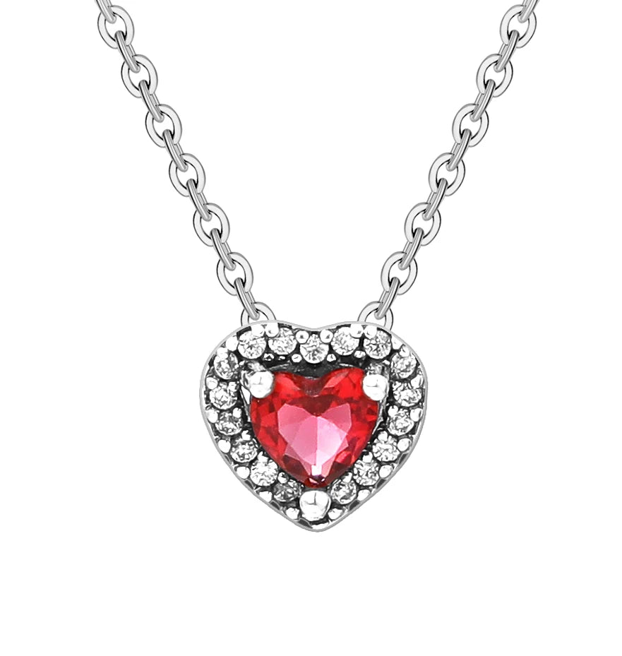Orig 925 sterling silver plated Shining red heart-shaped Women Necklace Pendant