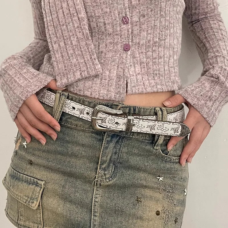 N Retro Y2K White Belt Women 2024 New Jeans With Korean Version Of The Waist Belt Design