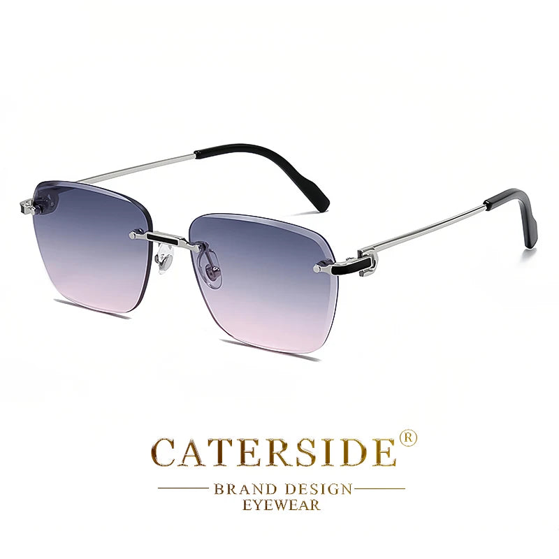 CATERSIDE New Pilot Rimless Sunglasses Men Gradient Sun Glasses Women Retro Business Shopping UV400 Lunette De Soleil Homme