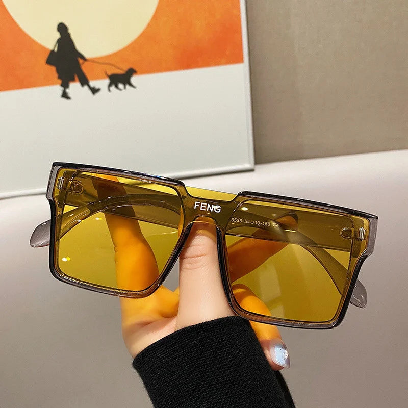 Fashion Retro Disco Jumping Square Stylish Black Frame Sunglasses Decoration Trendy Men's Street Shot Shape Sunglasses