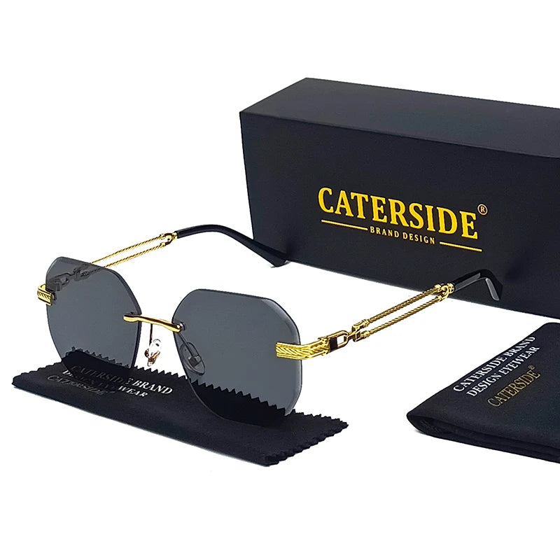 CATERSIDE Pilot Rimless Sunglasses Men Polygonal Metal Frame Women Sun Glasses Beach Shopping Gift Party Eyewear Summer Style