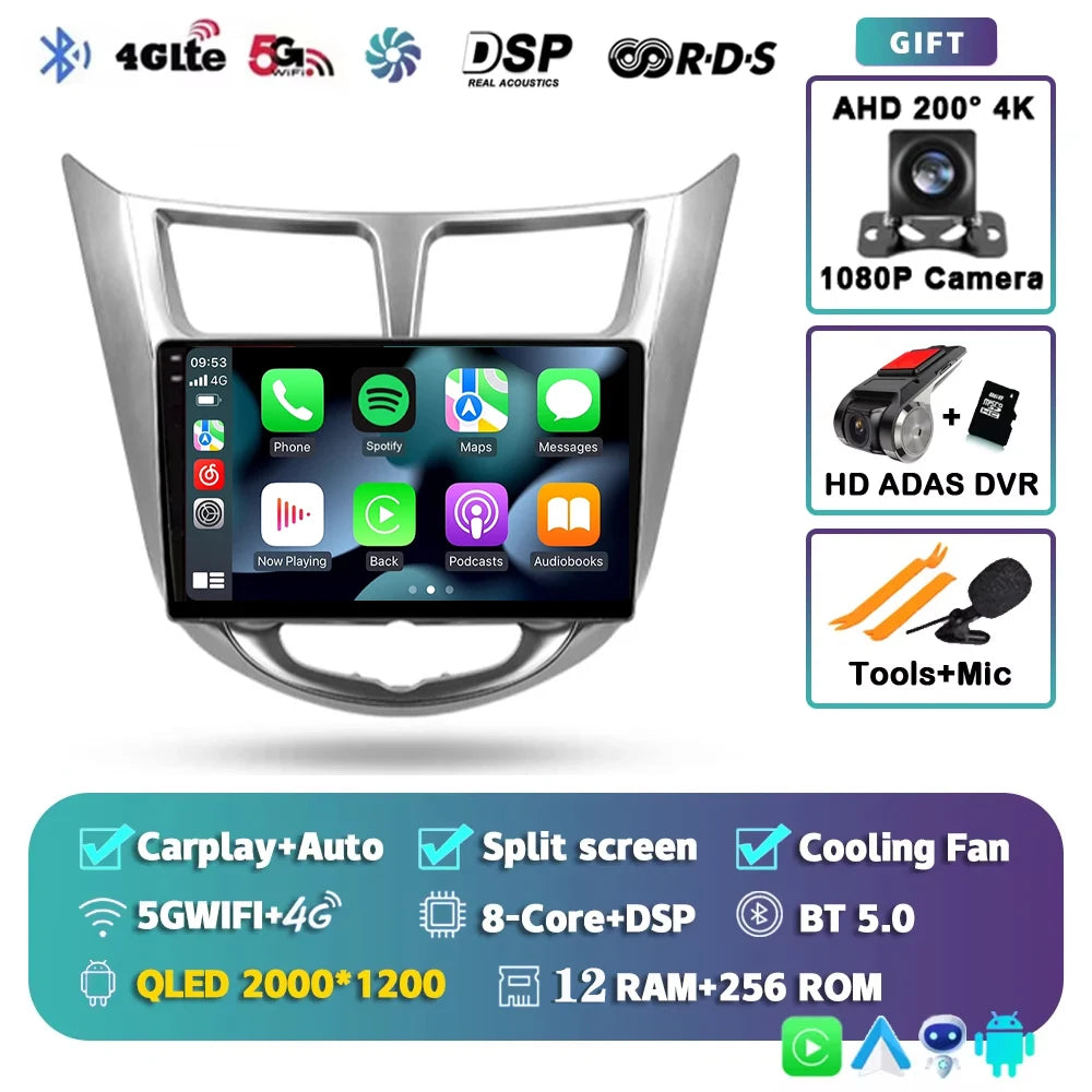 For Hyundai Solaris 1 2010 - 2016 Android 15 2K QLED Car Radio Multimedia Video Player GPS stereo CarPlay Head Unit 4G WIFI