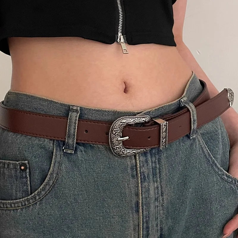 N Retro Brown Belt Ladies 2024 New Millennium SPICE girl Belt Jeans Accessories