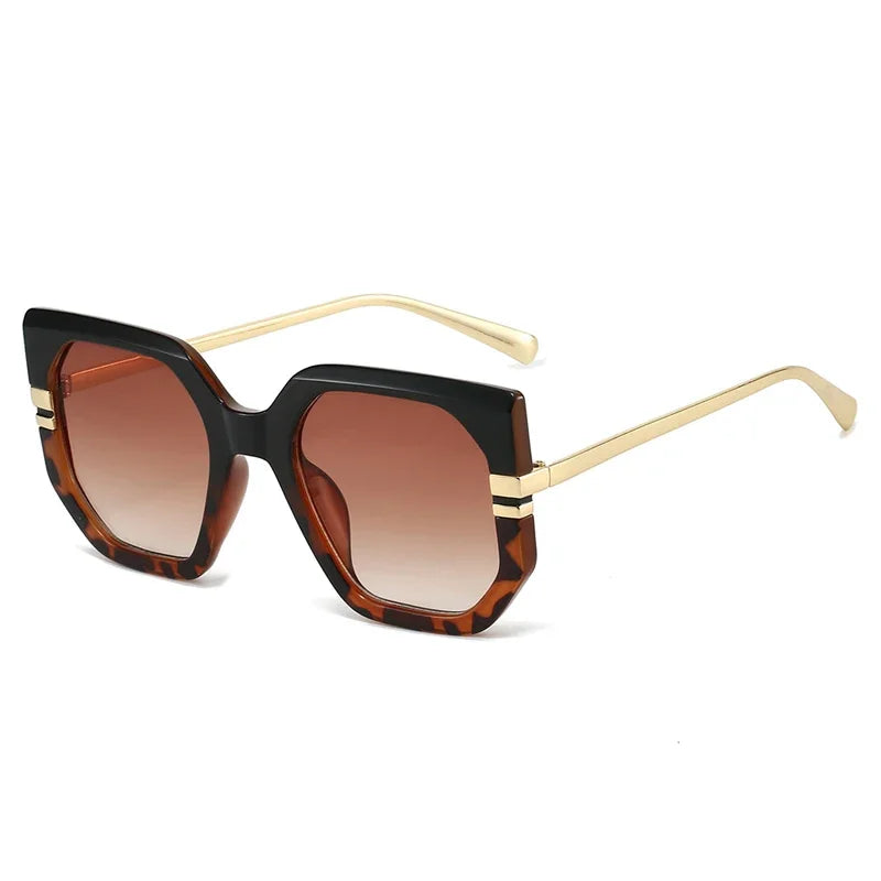 JNPCXI New Polygon Square Sunglasses Women Shades UV400 Retro Clear Ocean Gradient Lens Men Trending Leopard Sun Glasses