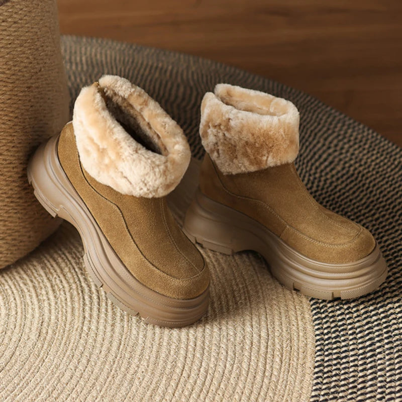 Fashion Faux Fur Platform Ankle Boots Women Back Zipper Warm Long Plush Winter Boots Woman Faux Suede Non Slip Short Booties