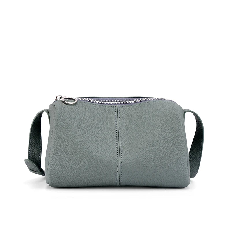 Genuine Leather Mini Crossbody Bag for Women Simple Pebbled Leather Shoulder Bag Casual Daily Small Satchels Handbag with Zipper