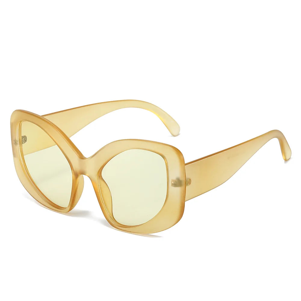 JNPCXI Fashion Oversized Cat Eye Women Sunglasses Shades UV400 Retro Men Matte Orange Candy Color Sun Glasses