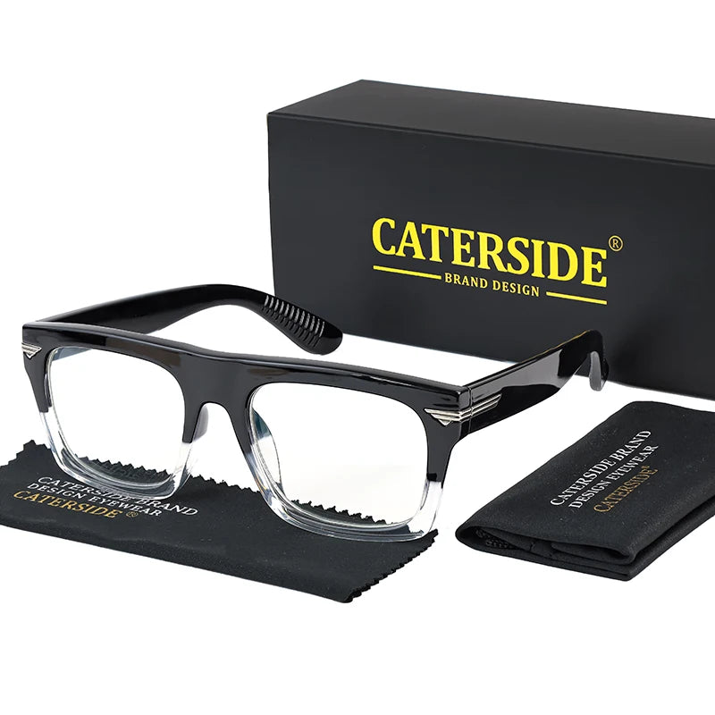 CATERSIDE Men Anti Blue Light Glasses for Square TR90 Frame Ultralight Retro Plain Glasses Trendy Myopia Computer Eyewear Frame