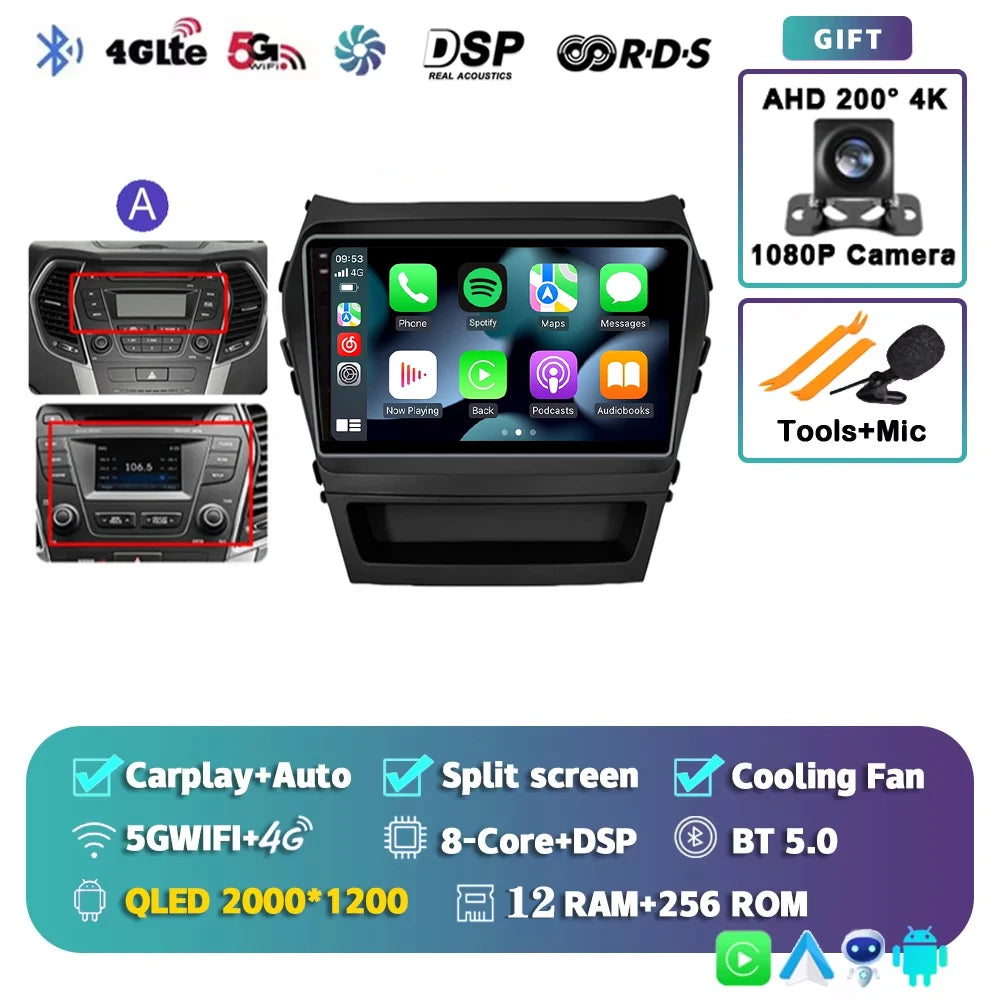 For Hyundai Santa Fe 3 2013 - 2016 Android 15 2K QLED Car Radio Multimedia Video Player GPS stereo CarPlay Head Unit 4G WIFI