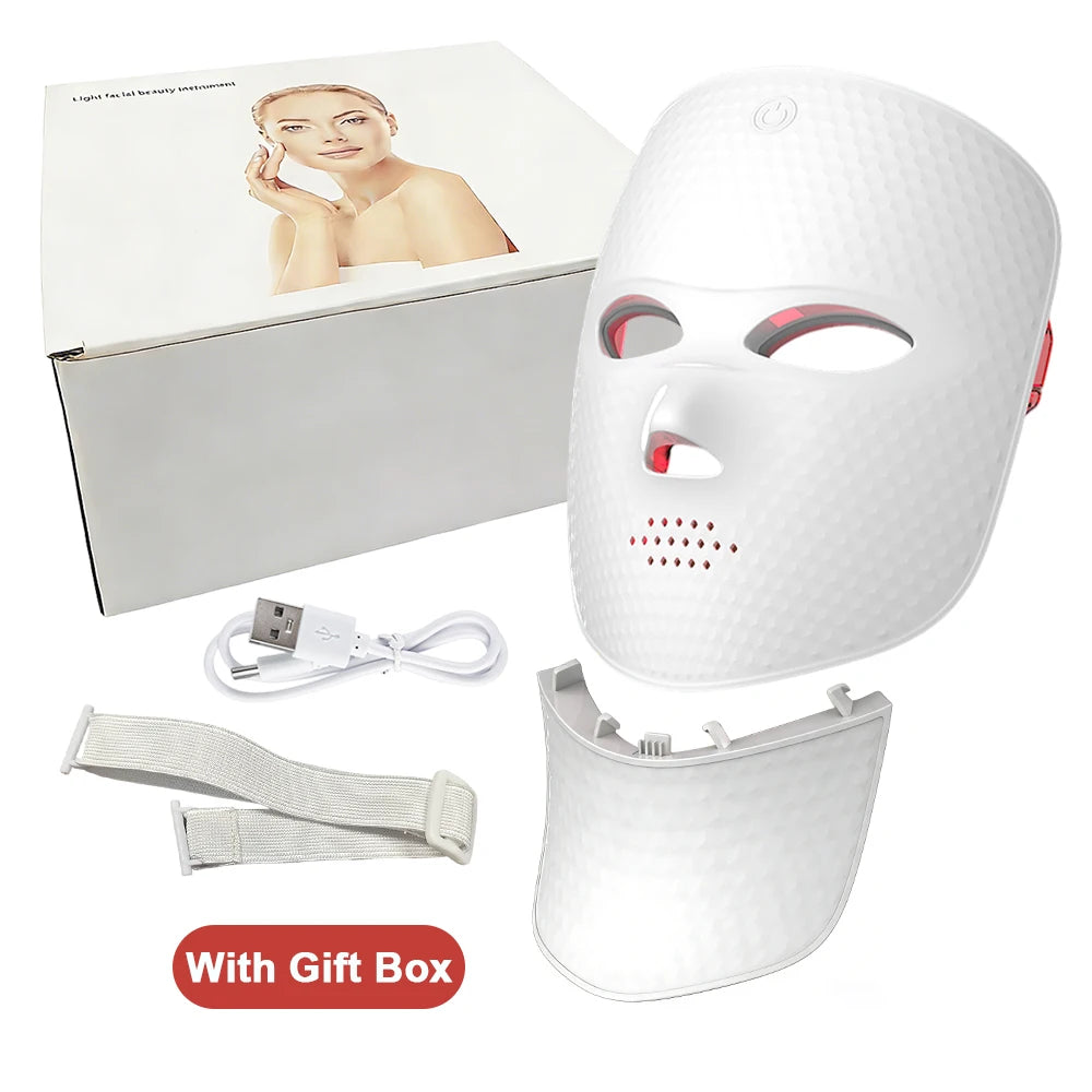 7 Colors LED Photon Wireless Face Neck Beauty Mask Red Light Anti-Wrinkle Skin Rejuvenation Tighten Skin Care Facial LED Mask