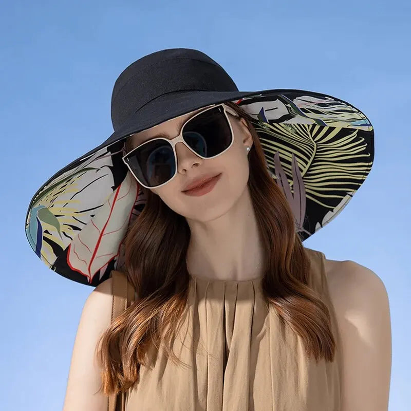 Xinbaoguan 100%polyester8240Cross-border New WOMEN'S Double-sided Enlarged Brim Fisherman Hat Summer Sun Hat Fashionable Sun Hat