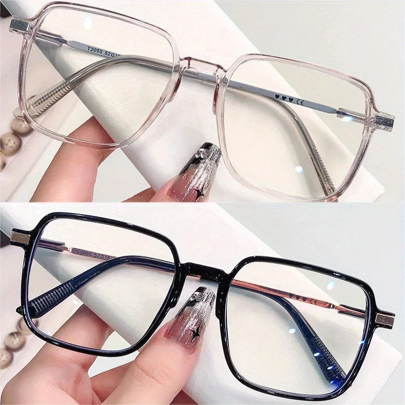 2pcs new Korean square photochromic glasses - fashionable women's glasses, casual daily commuting for men and women