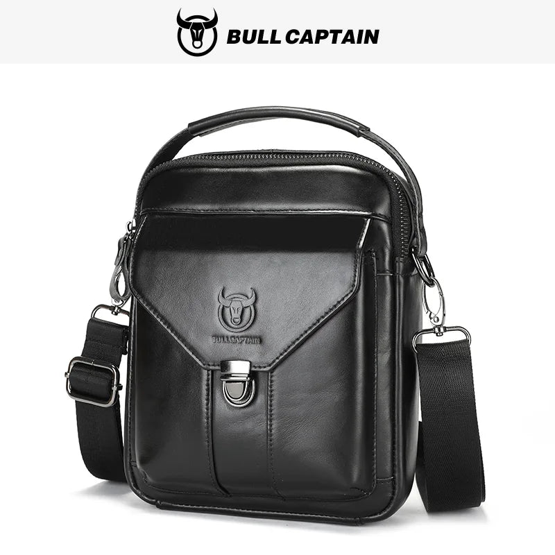 BULLCAPTAIN Men's Genuine Leather Bag Business Casual Shoulder Bag Anti-Theft Lock Fashion Portable Postman Crossbody Bag Brown