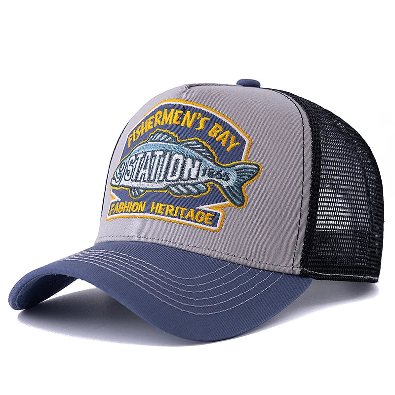 Hot Sale Unisex Breathable Mesh Trucker Cap, Big Fish Fisherman Sports Back Hats