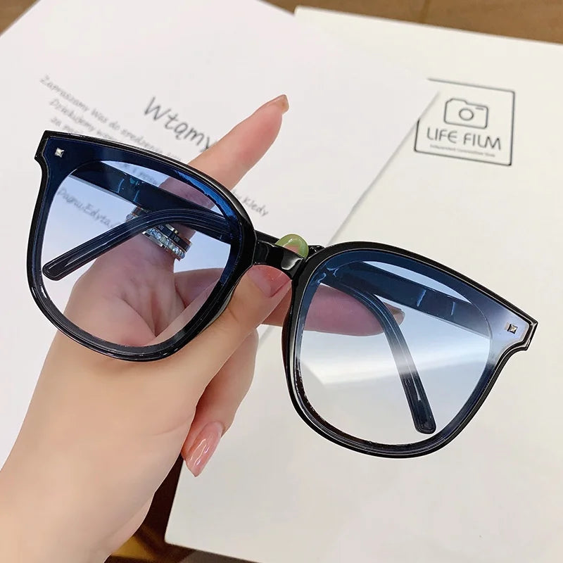 Unisex Trendy UV Protection Brown Lens Sunglasses for Men Ins Fashion Black Square Frame Eyeglasses Women Eyewear Shades for