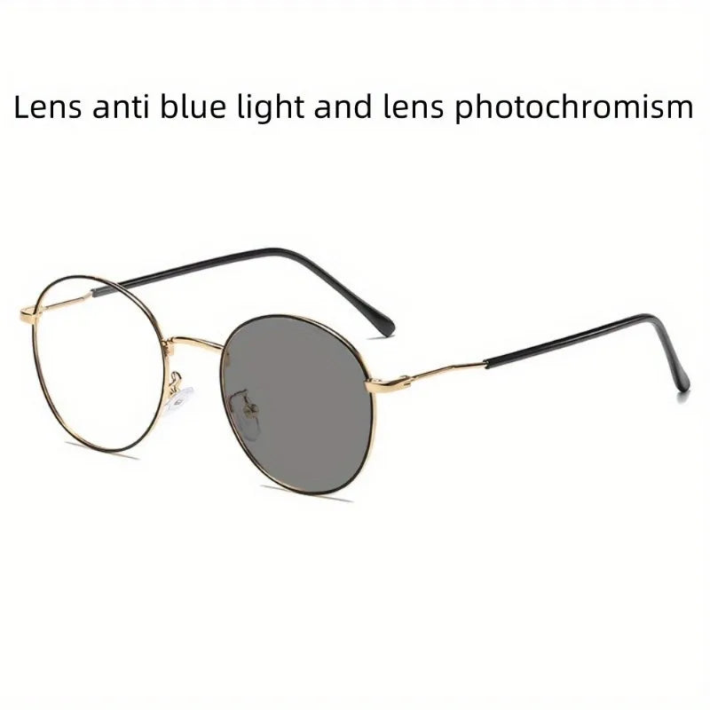 1pc New Metal Eyeglass Frames for Men'S And Women'S with Photochromic Lenses Can Block Blue Light