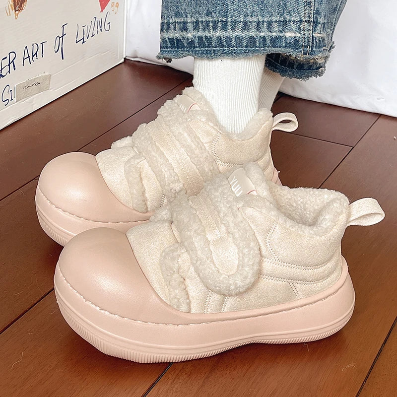 Cute Big Toe Platform Snow Boots Women Thick Bottom Non Slip Cotton Padded Shoes Woman Comfort Thicken Plush Warm Winter Shoes