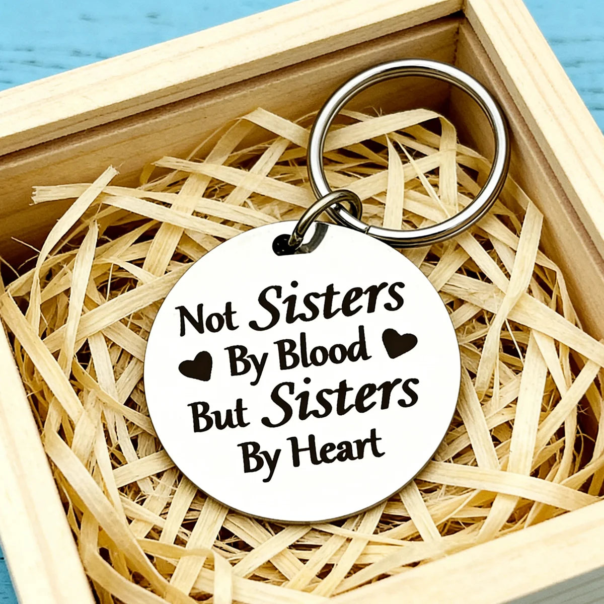 Sisters By Heart Engraved Keychain - Perfect Gift for Best Friend Soul Sister