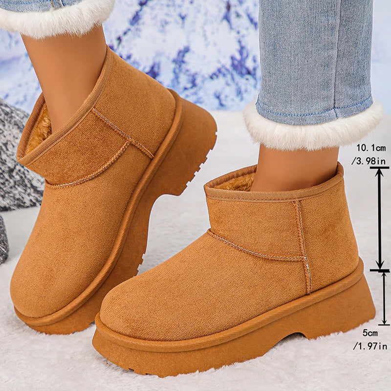 Fashion Design Thick Heels Snow Boots Women Slip On Thicken Plush Warm Winter Boots Woman Waterproof Non Slip Cotton Shoes