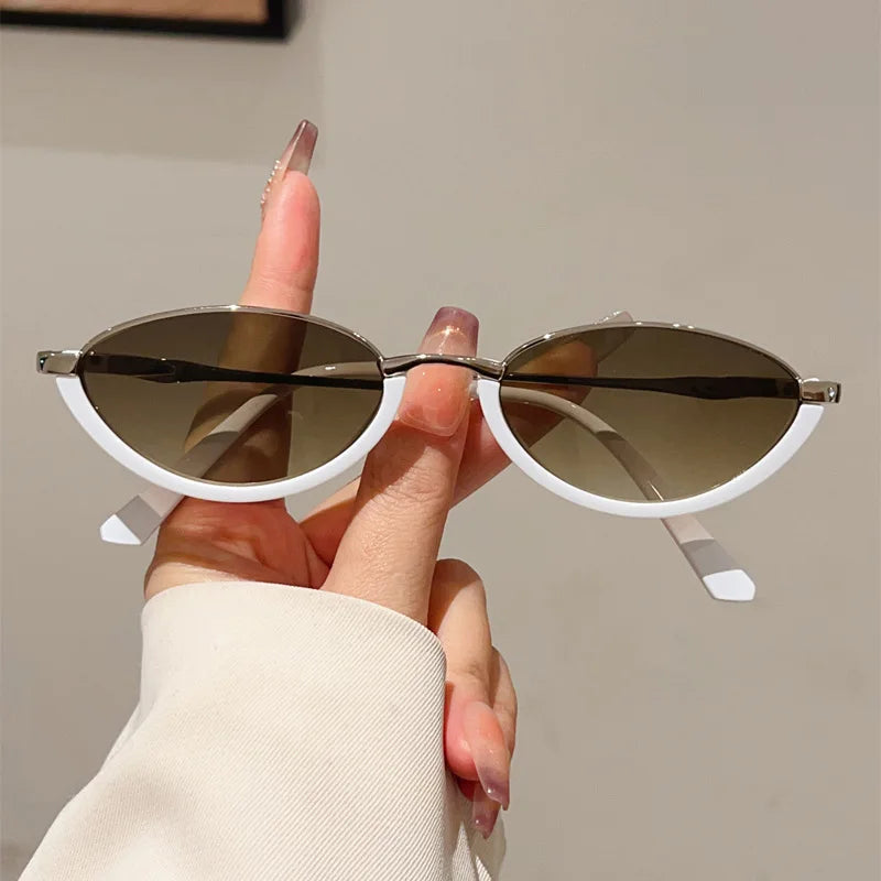 JNPCXI Small Cat Eye Fashion Women Double Color Sunglasses Retro Men Rivets Gradient Shades UV400 Sun Glasses