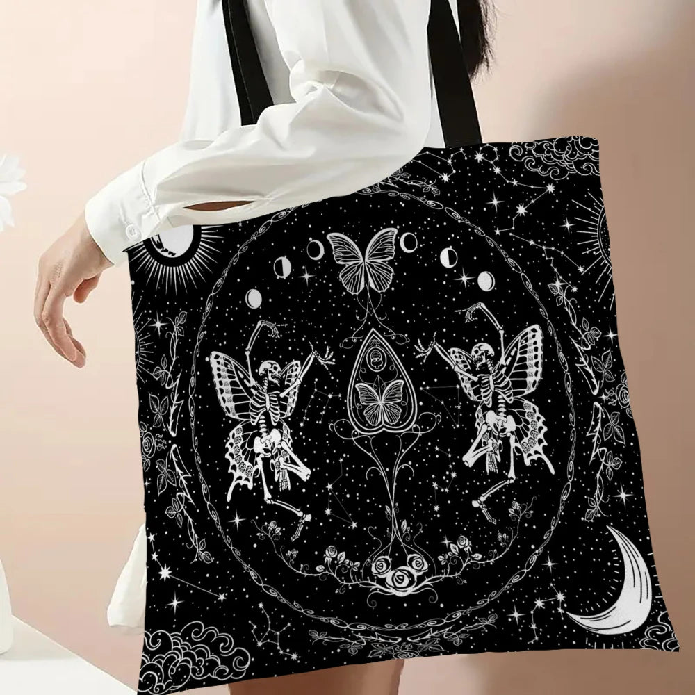 Cute Mushroom Print Shopping Bag Lady Handbag, Eco Reusable Large Tote Shop Bags